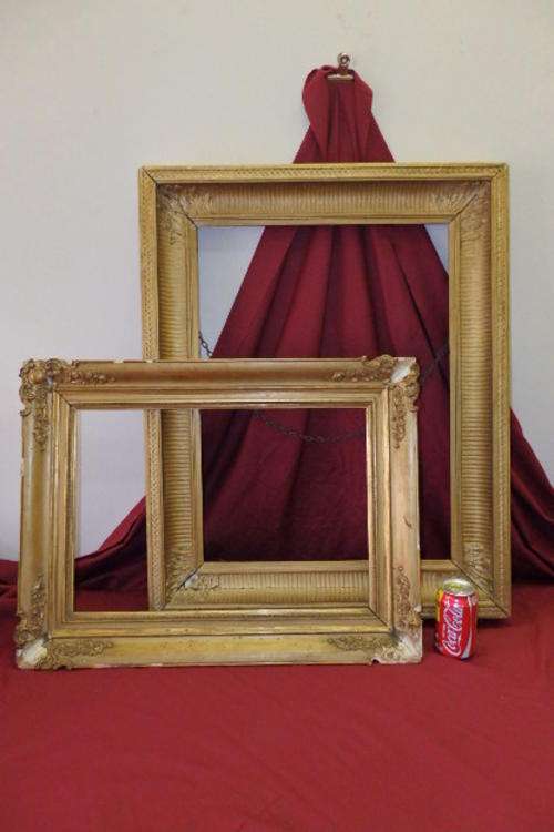 TWO FANTASTIC "LARGE" ANTIQUE "GOLD" MOLDED WOODEN FRAMES = THE IDEAL RESTORATION PROJECT