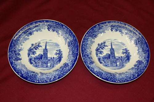 TWO STUNNING VINTAGE J&G MEAKIN HEREFORDSHIRE, WEOBLEY "ROMANTIC ENGLAND" BLUE & WHITE BOWLS