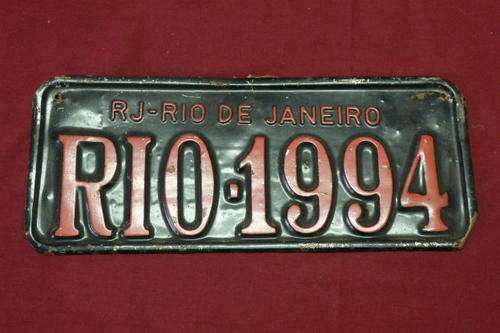 AN AWESOME "RIO DE JANEIRO" " RIO 1994" RED AND BLACK "NOVELTY" METAL NUMBER PLATE