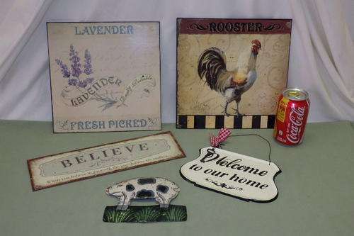 FIVE AWESOME ASSORTED METAL SIGNS/ WALL HANGINGS FOR AROUND THE HOUSE