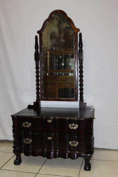 SPECTACULAR ANTIQUE BALI TWIST CHEVAL MIRROR w 2 DRAWS ON BALL & CLAW FEET & MAGNIFICENT DETAILING!!