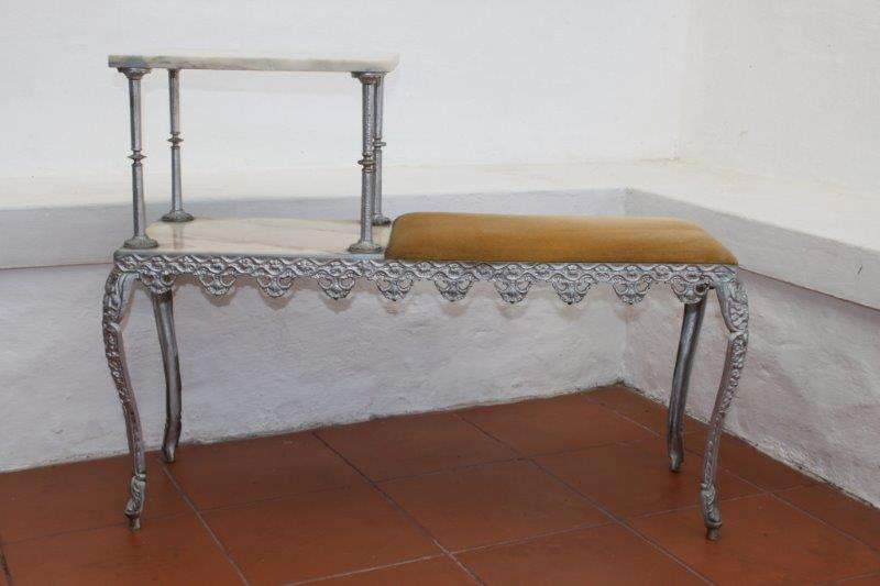 A STUNNING RONALD SCOTT SOLID BRASS & MARBLE TELEPHONE TABLE c/w STORAGE SHELF IN GREAT CONDITION!!!
