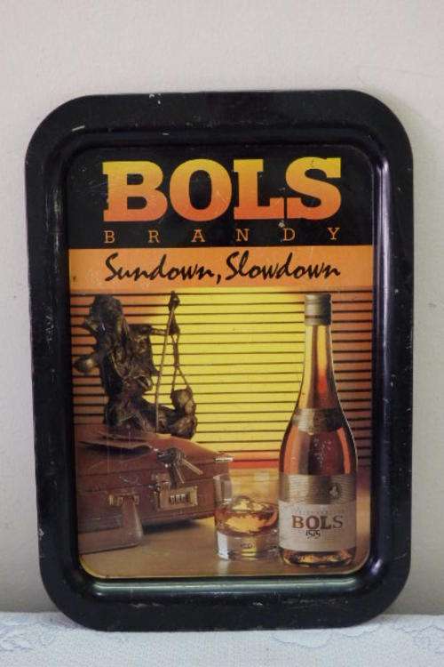 AN AWESOME VINTAGE "BOLS BRANDY" METAL "ADVERTISING" SERVING TRAY WITH LOTS OF CHARACTER