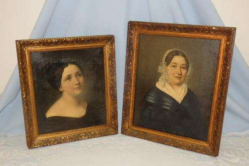 TWO MAGNIFICENT FRAMED ORIGINAL ANTIQUE VICTORIAN OIL ON CANVAS PORTRAIT PAINTINGS