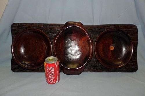 AN INCREDIBLE RHODESIAN TEAK (SLEEPER WOOD) "THREE BOWL" CARVED DISPLAY PIECE