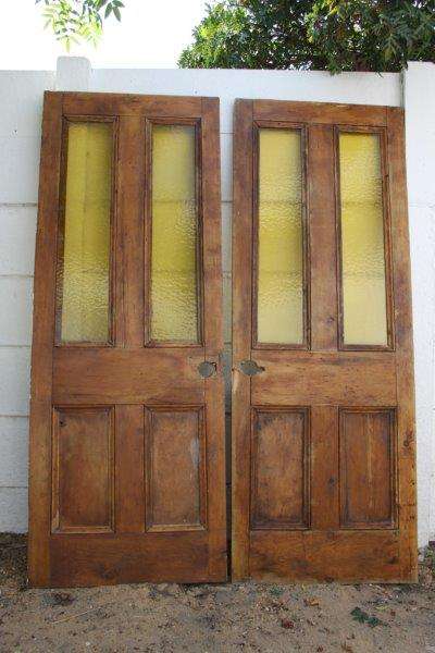A STUNNING PAIR OF VINTAGE GLASS & SOLID OREGON DOORS IN FAIR CONDITION FOR THE AGE!!!