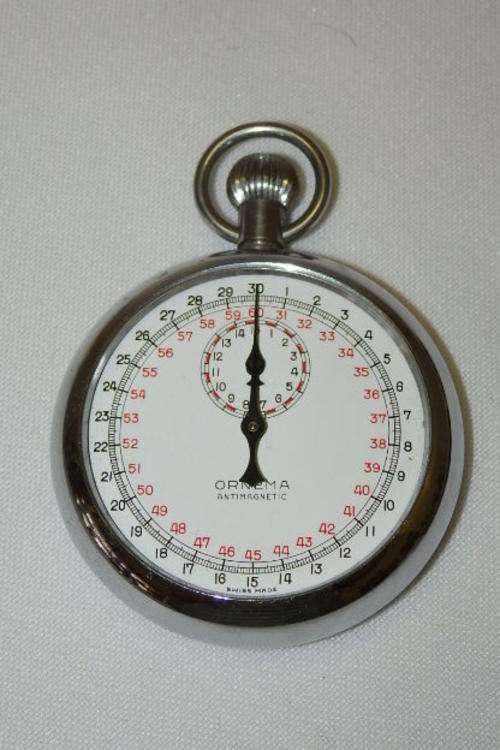 A FANTASTIC VINTAGE ORNEMA ANTIMAGNETIC (SILVER PLATED) STOP WATCH IN ITS BOX