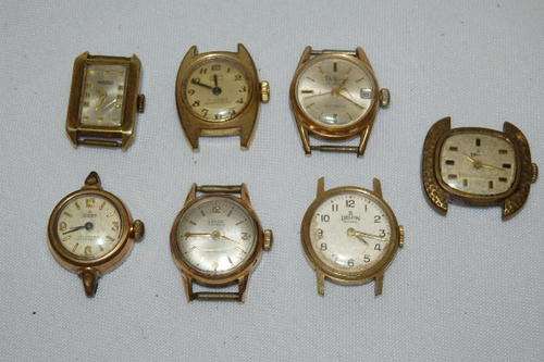 A COLLECTION OF SEVEN DIFFERENT VINTAGE LADIES WATCH FACES FOR RESTORATION OR PARTS bid/watch