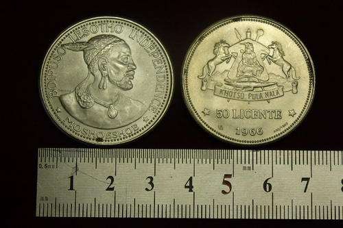 TWO AWESOME RARE (AND VALUABLE) 1966 BOIPUSO LESOTHO INDEPENDENCE 50 LICENTE COINS bid/coin