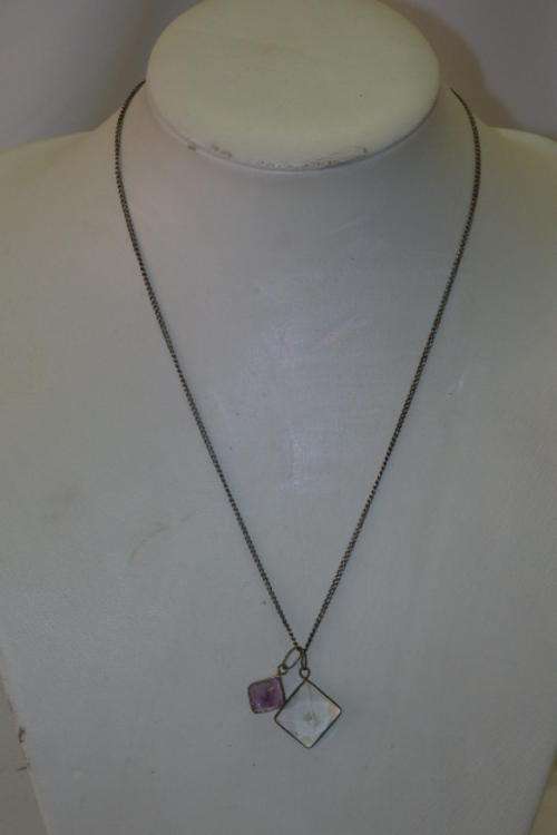 A BEAUTIFUL SILVER CHAIN WITH TWO "PYRAMID" CRYSTAL PENDANTS IN WONDERFUL CONDITION