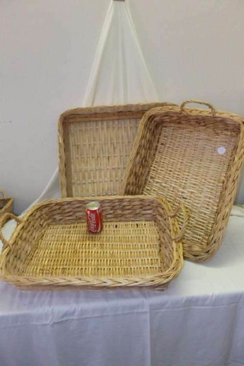 THREE FANTASTIC "LARGE" RECTANGULAR WICKER DISPLAY BASKETS IN GREAT CONDITION bid/basket
