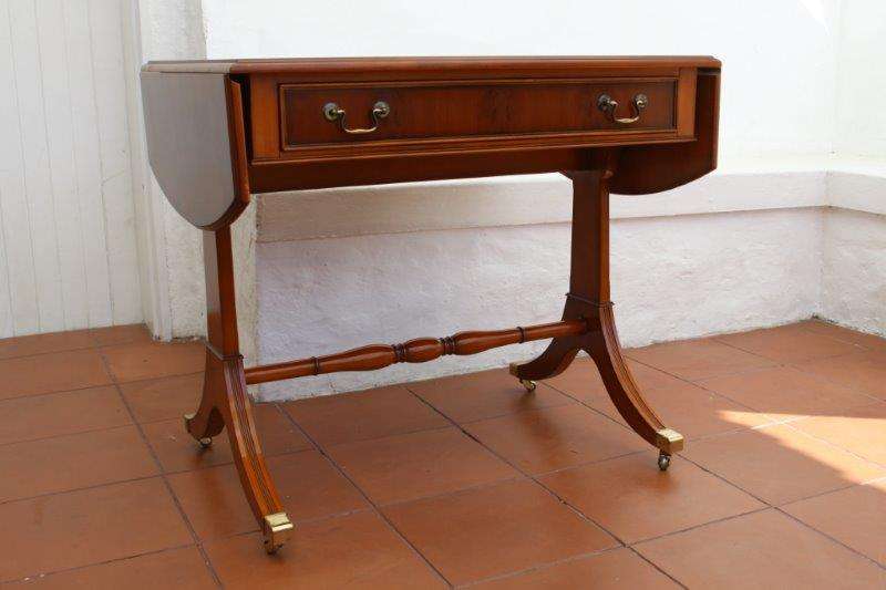 A MAGNIFICENT IMPORTED HELDENSE OF HOLLAND BURR WALNUT DROP SIDE HALL TABLE WITH LARGE DRAWER!!! WOW