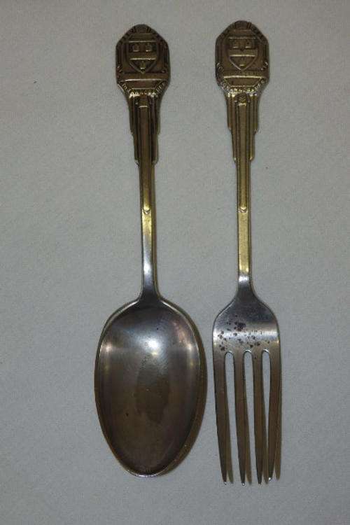 AN INCREDIBLE RARE VINTAGE MAPPIN AND WEBB "CITY OF JHB" JUBILEE COMMEMORATIVE SPOON AND FORK SET