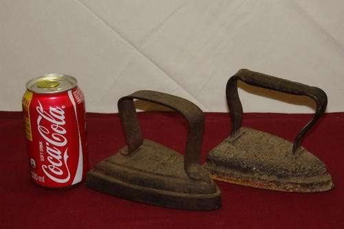TWO FANTASTIC VINTAGE (ORNAMENTAL) COAL STOVE CLOTHES IRON - IDEAL FOR DISPLAY IRONS bid/iron