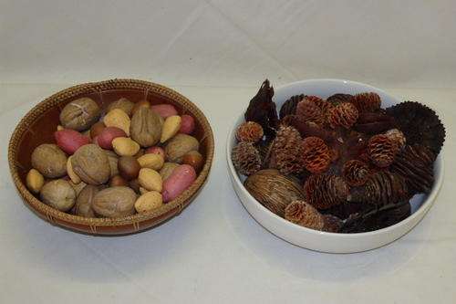 TWO WONDERFUL CERAMIC SERVING/ DISPLAY BOWLS INCL A GORGEOUS BROWN BOWL WITH A WOVEN RIM bid/bowl