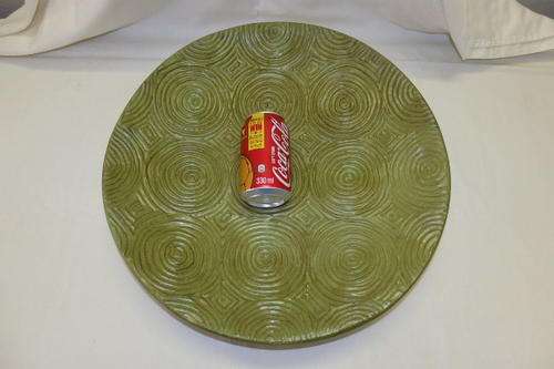 A STUNNING "VERY LARGE" AVO GREEN CERAMIC DISPLAY BOWL WITH A CIRCULAR PATTERN IN GREAT CONDITION