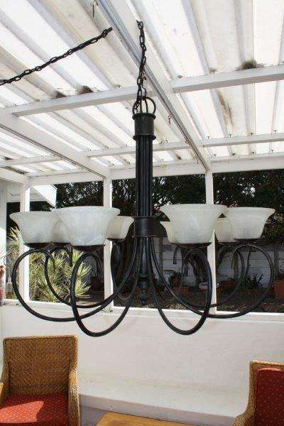 AN EXQUISITE 8-ARM CHANDELIER WITH MAGNIFICENT GLASS SHADES IN PRISTINE CONDITION!!! WOW!!!