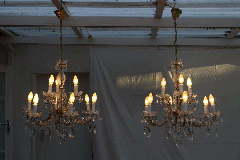 A MAGNIFICENT PAIR OF LARGE GENUINE CRYSTAL 9-LIGHT CHANDELIERS IN EXCELLENT CONDITION! bid / light