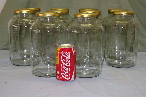 10x CONSOL GLASS 2 LITRE GLASS CATERING JARS WITH GOLD METAL LIDS IN FANTASTIC CONDITION bid/jar