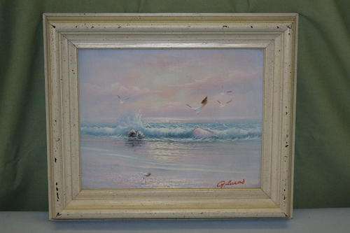 A GORGEOUS SIGNED AND FRAMED ORIGINAL "G. LUCAS" OIL ON BOARD "SEASCAPE" PAINTING