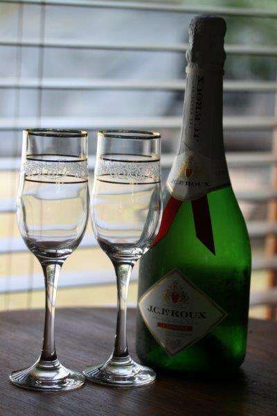 AN EXQUISITE PAIR OF CHAMPAGNE FLUTES WITH DELICATE DETAILING