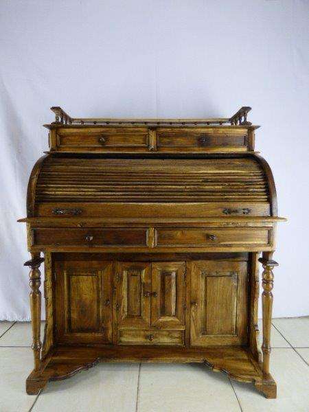 WOW!!! AN EXQUISITE SOLID BURMESE TEAK ROLL-TOP WRITING DESK - GORGEOUS FURNITURE!!!