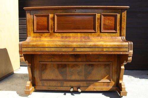 A STUNNING ANTIQUE WALNUT STRAUSS (VIENNA) UPRIGHT PIANO FOR RESTORATION!