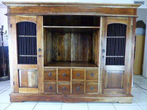 BEAUTIFULLY DETAILED SOLID TEAK CABINET w SOLID WOOD SHELVES & LOADS OF DRAWS IN EXCELLENT CONDITION