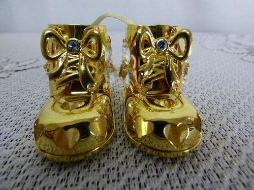 A 24K GOLD PLATED BABY SHOES KEEPSAKE GIFT with 4 SPECTRA SWAROVSKI CRYSTALS! BEAUTIFUL!!