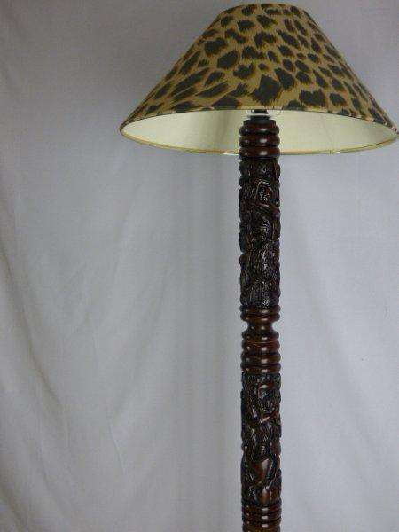 AN EXQUISITE ANTIQUE CARVED MAKONDE TREE OF LIFE LAMP c/w STUNNING LARGE SHADE!!! RARE & AWESOME!!!