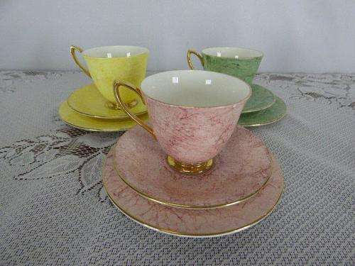3 SPECTACULAR & RARE VINTAGE (c1950) ROYAL ALBERT GOSSAMER SERIES TRIO'S. BEAUTIFUL! bid/tri
