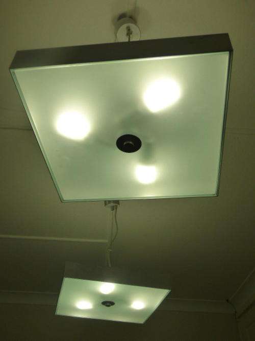 2 STUNNING LRG MODERN BRUSHED ALUMINUM BOX LIGHT FITTINGS. GORGEOUS IN A MODERN HOME! bid/light