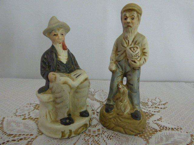2 GORGEOUS FIGURINES OF AN OLD MAN & HIS DOG & AN OLD MAN SITTING READING. VERY CUTE! bid/each