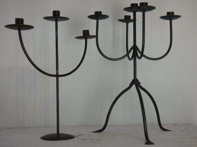 2 STUNNING & VERY ELEGANT BLACK METAL FREE STANDING CANDLE HOLDERS, VERY GOOD CONDITION. Bid/holder