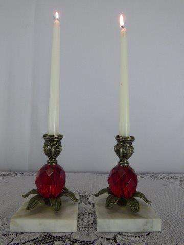 TWO FABULOUS VINTAGE CANDLE HOLDERS ON A SOLID MARBLE BASE. ABSOLUTELY GORGEOUS!!