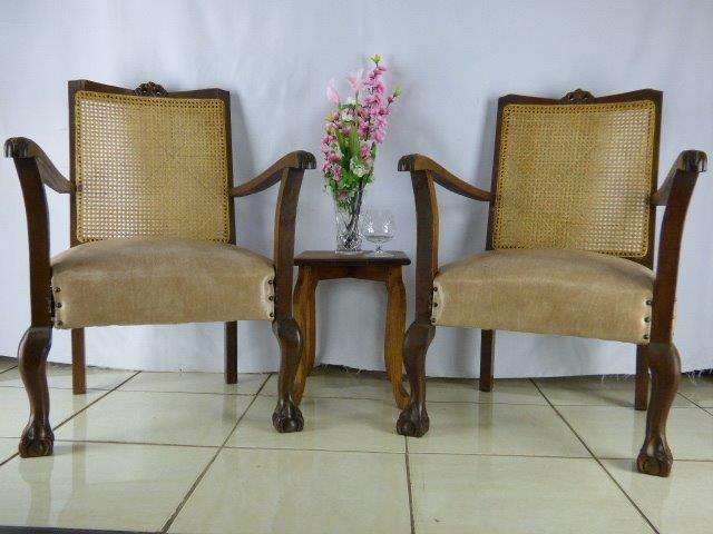 TWO BEAUTIFUL VINTAGE STINK WOOD AND RATTAN BALL & CLAW ARM CHAIRS IN STUNNING CONDITION.Bid/chair