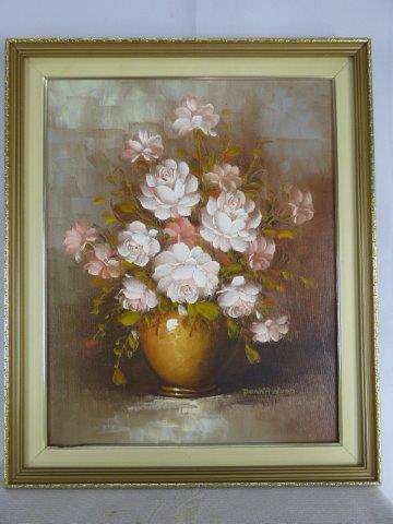 A BEAUTIFUL FRAMED ORIGINAL "STILL LIFE" OIL ON BOARD PAINTING BY RENOWNED ARTIST "DONNA WOOD"