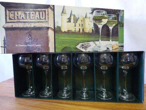 6 MAGNIFICENT DEMA CHATEAU HOCK CRYSTAL GLASSES, SUPERB STYLE & QUALITY IN THE BOX!!!