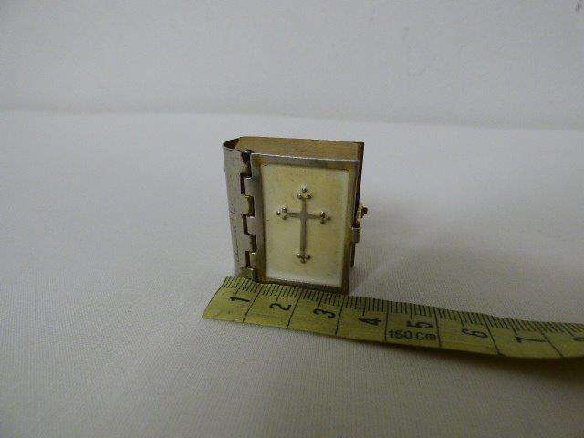 A GORGEOUS MINIATURE BIBLE FOR YOUR PRINTERS TRAY, BEAUTIFUL METAL COVER WITH A CROSS IN FRONT!!