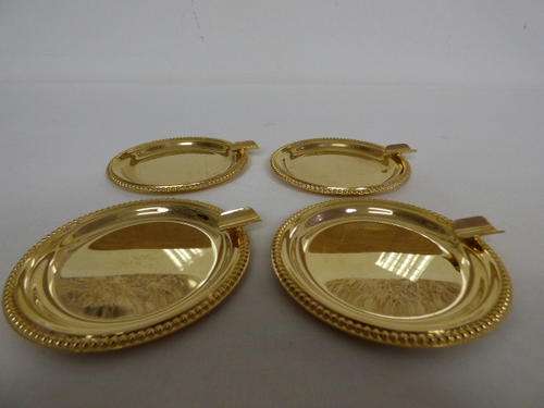 FOUR GORGEOUS (WOLFF GERMANY) GOLD PLATE "FEINGOLD-AUFLAGE DORA OR FIN" LADIES ASHTRAYS; STUNNING!!!
