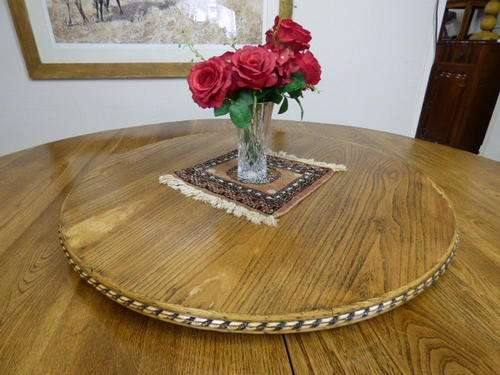 A BEAUTIFUL "INDIVIDUALLY COMMISSIONED" HAND CARVED OAK "ROTATING" ROUND LAZY SUSAN!!!