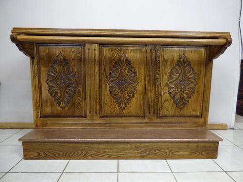 WOW! AN AWESOME VERY EXPENSIVE OAK BAR COUNTER WITH GORGEOUS CARVINGS & COPPER FOOT PLAT. STUNNING!!