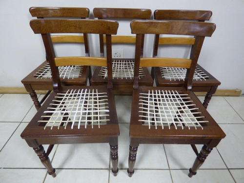 5 ABSOLUTELY BEAUTIFUL YELLOW WOOD AND IMBUIA RIEMPIE CHAIRS. FANTASTIC CONDITION. bid/chair