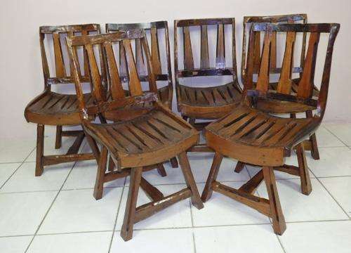 A SUPERB SET OF SIX COMPLETELY "UNIQUE" VERY STURDY HAND MADE "WAGON WHEEL SPOKE" CHAIRS bid/chair