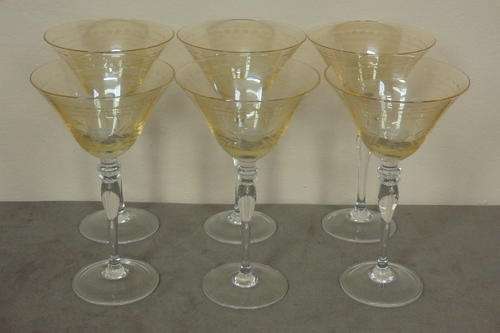 6x SPECTACULAR "GOLD" GLASS HAND-CUT VENETIAN CRYSTAL "LONG STEM" CHAMPAGNE GLASSES bid/glass