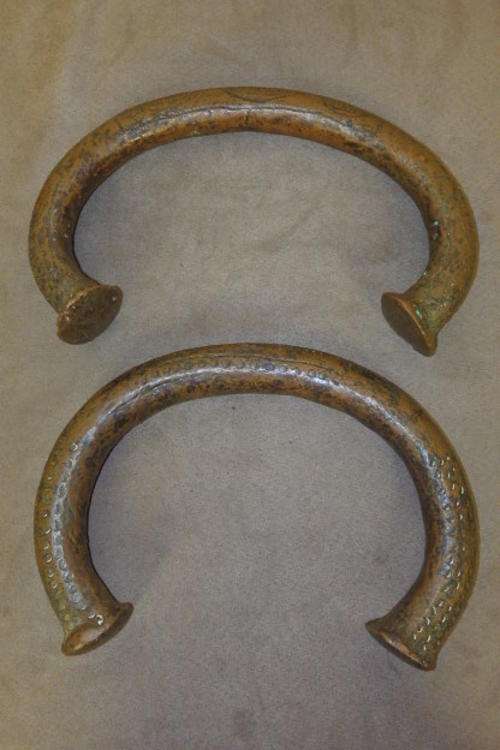 TWO AMAZING AND RARE (LARGE) WEST AFRICAN BRONZE "KING MANILLA" CURRENCY BRACELETS bid/bracelet