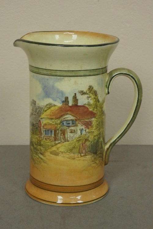A BEAUTIFUL RARE ANTIQUE (c1925) ROYAL DOULTON "COUNTRY COTTAGES" WATER PITCHER