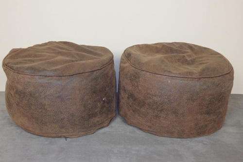 TWO AWESOME ROUND "STUFFED" FOOT RESTS IN A SOFT COMFORTABLE FABRIC - MINI BEAN BAGS!! bid/foot rest