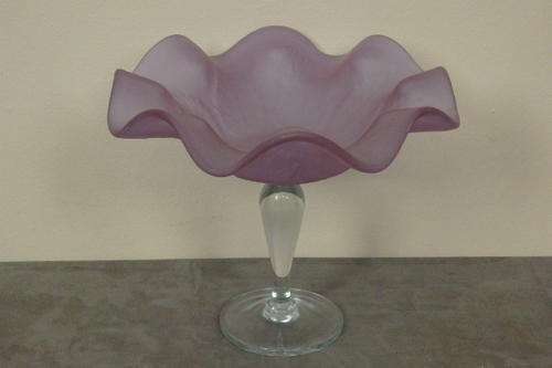 A SPECTACULAR (LARGE) STEMMED (PEDESTAL) LILAC GLASS BOWL WITH A CLEAR GLASS STEM = MAGNIFICENT!!!