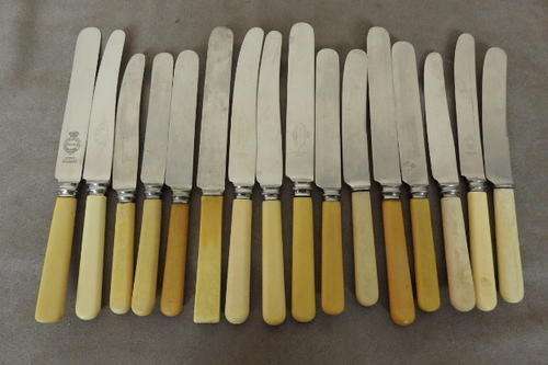 A FANTASTIC COLLECTION OF 16x ASSORTED VINTAGE BONE HANDLE STYLE KNIVES bid/knife